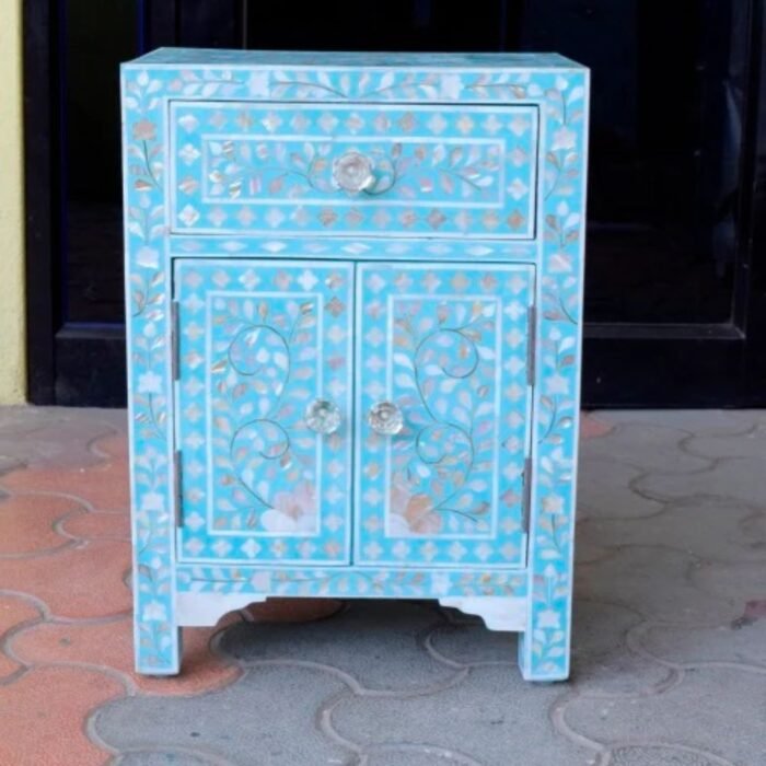 Mother Of Pearl Blue Bedside Table