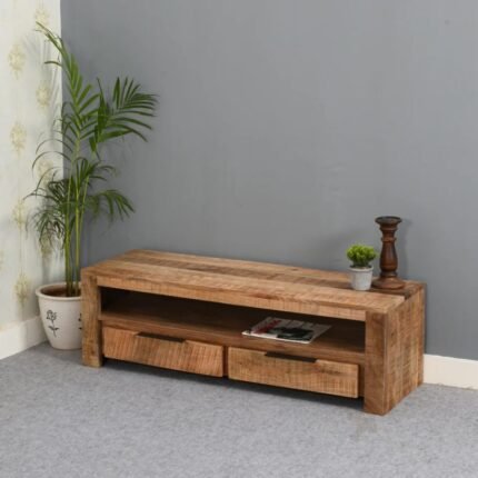 Wooden Tv Stand With 2 Drawers