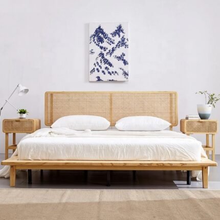Wood Cane Rattan Bed