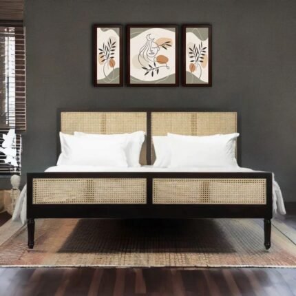 Solid Wood Cane Rattan Bed