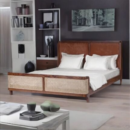 Solid Wood Bed With Cane