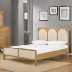 Rattan Cane King Size Wooden Bed