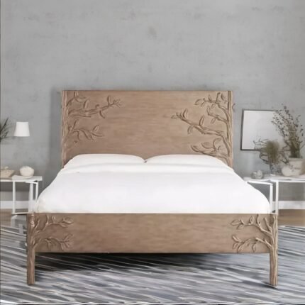 Solid Wood Carved Floral Bed