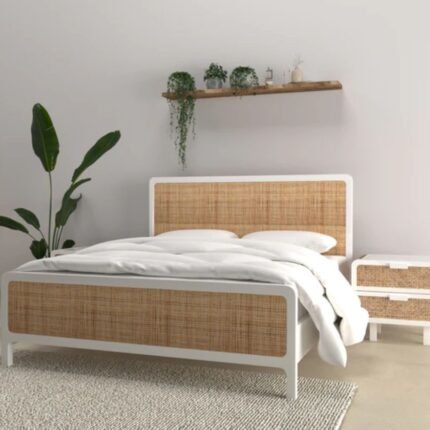 Solid Wood Rattan Cane Bed