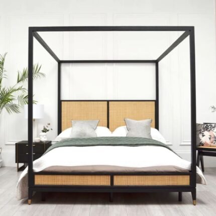 Solid Wood Rattan 4 Poster Bed